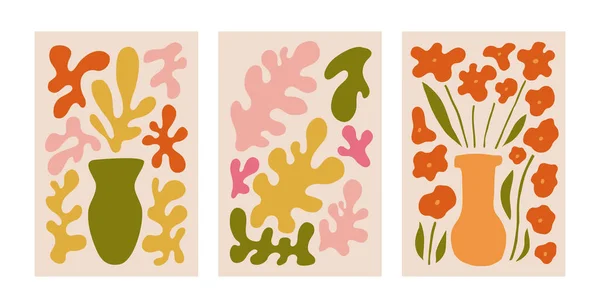Absztrakt Virágposzter Matisse Ihlette Trendi Botanikus Fali Művészet Virágos Kivágott — Stock Vector