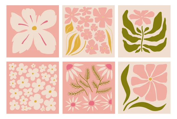 Σετ Ανθοδέσμες Λουλούδια Εσωτερική Ζωγραφική Πολύχρωμες Απεικονίσεις Λουλουδιών Για Εξώφυλλα — Διανυσματικό Αρχείο