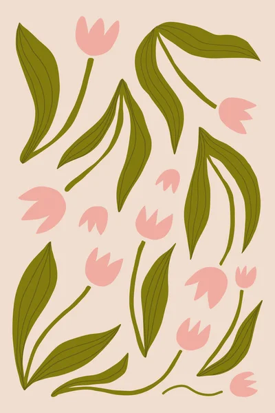 Tulipes Rétro Forme Ronde Hippie Esthétique Groovy Avec Des Fleurs — Image vectorielle