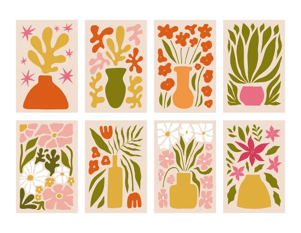Абстрактный Цветочный Плакат Традиционные Ботанические Настенные Искусства Дикими Цветочными Растениями — стоковый вектор