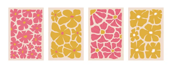 Αφηρημένη Αφίσα Λουλούδια Μαργαρίτα Groovy Trippy Funky Στυλ Οργανικά Σχήματα — Διανυσματικό Αρχείο