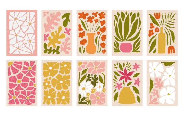 Αφηρημένες Αφίσες Λουλουδιών Μοντέρνο Βοτανικό Τοίχο Τέχνες Άγρια Λουλούδια Φυτά — Διανυσματικό Αρχείο
