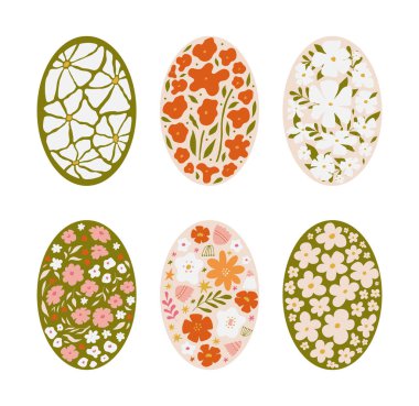 Oval formda modern çiçek kompozisyonları. Dekorasyon için baskılar, posterler, tişört baskısı, sosyal medya grafikleri, duvar resimleri. Çiçekli Retro Groovy Elips posterleri. İç soyut resim. 