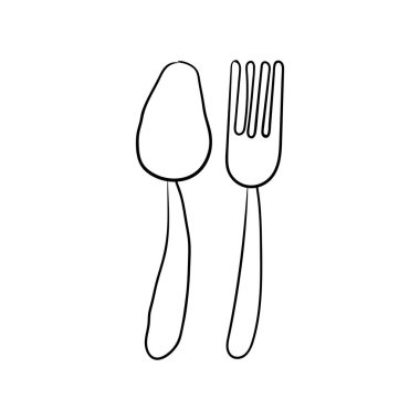 Çatal ve kaşık vektör simgeleri beyaz arkaplanda izole edilir. Yazdırma, web, mobil ve bilgi grafikleri için çizim