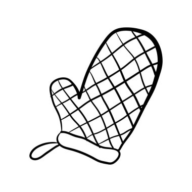 Web, mobil ve bilgi grafikleri için mutfak eldiven hattı simgesi. Vektör çizimi. Beyaz arka planda izole edilmiş tutucu. Fırın eldiveni. El çizimi vektör.
