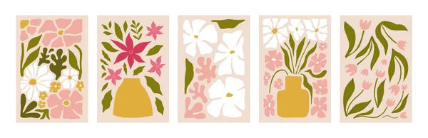 Абстрактные Цветочные Плакаты Традиционные Ботанические Настенные Искусства Дикими Цветочными Растениями — стоковый вектор
