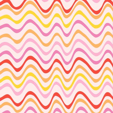 Eski moda hippi geçmişi. Dalgalar, girdap, kıvrılma çizgileri. Çarpık ve çarpık vektör dokusu modaya uygun, modaya uygun, psikedelik tarzda. Tekstil ve ambalaj kağıdı için Y2k estetik baskı