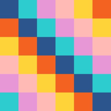 Dama desenli, dikdörtgen desenli, klasik estetik arka plan, psikedelik dama tahtası dokusu. Tuhaf hippi moda tekstil baskısı, bozulmuş ızgara kiremit vektör desenli retro arkaplan