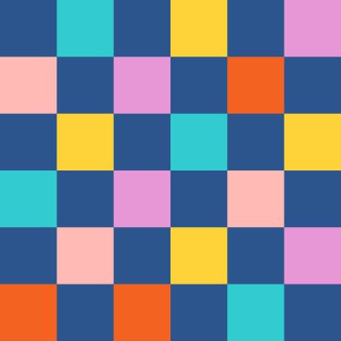 Dama desenli, dikdörtgen desenli, klasik estetik arka plan, psikedelik dama tahtası dokusu. Tuhaf hippi moda tekstil baskısı, bozulmuş ızgara kiremit vektör desenli retro arkaplan