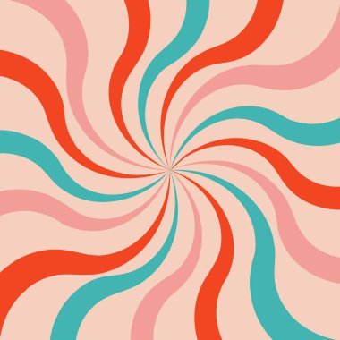 1970 'lerin hippi tarzında asit dalgası gökkuşağı çizgisi. Karnaval duvar kağıdı desenli 70 'lerin modası 60' ların modası. Psikedelik poster arka planı. Vektör tasarımı çizimi. Altın ve kırmızı