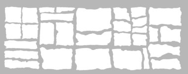 Beyaz yırtık ya da yırtık kağıt çarşaflar. Albüm kenarı, defter yırtığı ya da boş sayfa bölünmüş vektör çizimi. Sosyal medya afişi için soyut gerçekçi süs veya dekorasyon klip sanatı