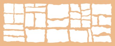 Gözyaşları, yırtık kenarları ve yırtık parçaları olan kağıt şeklinde. Grunge kaba tarzı dikdörtgen, kolaj ya da çıkartma için mükemmel. Düz vektör çizimleri arka planda izole edilir.