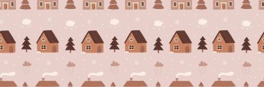 Güzel dekore edilmiş Noel ağacı orman evi partisi çelenk vektörünün pürüzsüz deseni. Kaprisli Holly Xmas soyut modern kızlık zeminine sahip. Mevsimsel kış tatili geometrik grafik tasarımı
