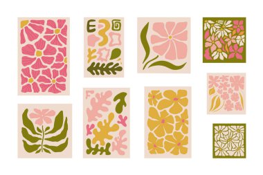 Çiçek soyut elementler. Botanik kompozisyonu. Modern trend Matisse minimal tarzı. Çiçek posteri, davet. Tebrik kartı veya davet tasarımı için vektör düzenlemeleri