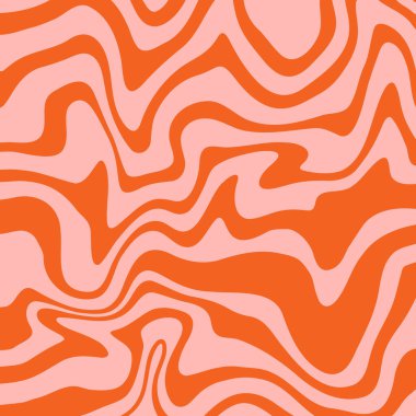 Harika Dalgalar Arkaplanı. 1970 'lerde Tekstil, Ambalaj Kağıdı, Web Tasarımı ve Sosyal Medya için Psikedelik Soyut Dalga Eğrisi Vektör Deseni. Kırmızı renk