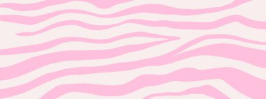 Harika zebra deseni. Soyut zebra çizgileri arka planda havalı düz stil. Hayvan derisi kaplan çizgileri kolaj arka planı pembe ve beyaz renklerde. El çizimi
