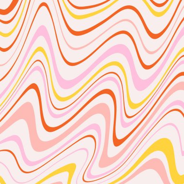 Harika Dalgalar Arkaplanı. 1970 'lerde Tekstil, Ambalaj Kağıdı, Web Tasarımı ve Sosyal Medya için Psikedelik Soyut Dalga Eğrisi Vektör Deseni. Sarı renk