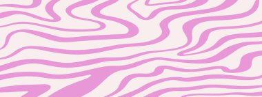 Harika Dalgalar Arkaplanı. 1970 'lerde Tekstil, Ambalaj Kağıdı, Web Tasarımı ve Sosyal Medya için Psikedelik Soyut Dalga Eğrisi Vektör Deseni. Leylak rengi