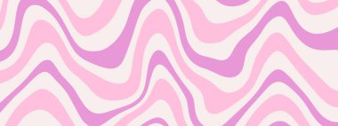 Harika Dalgalar Arkaplanı. 1970 'lerde Tekstil, Ambalaj Kağıdı, Web Tasarımı ve Sosyal Medya için Psikedelik Soyut Dalga Eğrisi Vektör Deseni. Leylak rengi