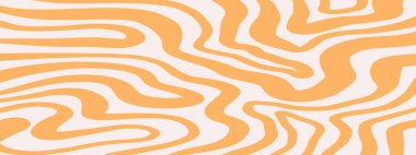 Harika Dalgalar Arkaplanı. 1970 'lerde Tekstil, Ambalaj Kağıdı, Web Tasarımı ve Sosyal Medya için Psikedelik Soyut Dalga Eğrisi Vektör Deseni. Sarı renk