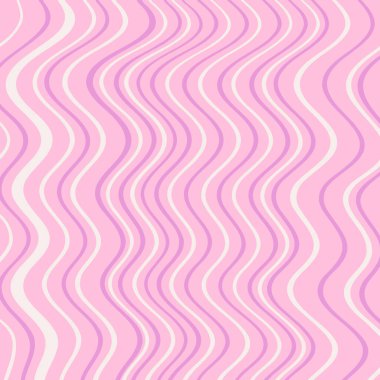 Harika Dalgalar Arkaplanı. 1970 'lerde Tekstil, Ambalaj Kağıdı, Web Tasarımı ve Sosyal Medya için Psikedelik Soyut Dalga Eğrisi Vektör Deseni. Leylak rengi