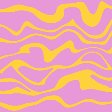 Mermer vektör dokusu. Soyut sıvı dalgalı arka plan. Optik illüzyon hareketi çizgili üç boyutlu etki. Sarı ve leylak renkleri