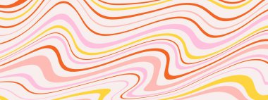 Harika Dalgalar Arkaplanı. 1970 'lerde Tekstil, Ambalaj Kağıdı, Web Tasarımı ve Sosyal Medya için Psikedelik Soyut Dalga Eğrisi Vektör Deseni. Sarı renk