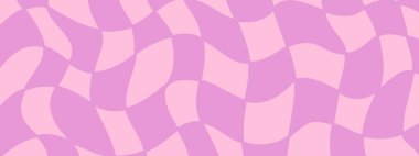 Kalıp psikedelik dama tahtası. Eski moda dalgalı damalı dokular. Psikedelik modern neşeli leylak ve beyaz arka plan. Retro grafik y2k tasarımı. Çarpık ve çarpık vektör çizimi