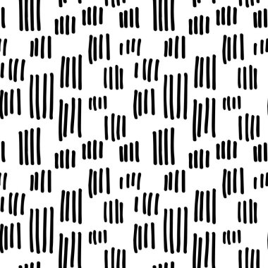 Küçük çizgiler, pürüzsüz desen. Eski Memphis estetiğinden esinlenilmiş soyut siyah beyaz dokular. Markalaşma, ev dekorasyonu ya da dijital tasarım için mükemmel. Vektör illüstrasyonu