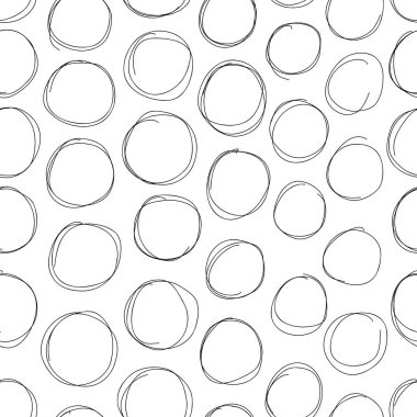 Küçük çizgiler, pürüzsüz desen. El çizimi daireleri olan soyut siyah beyaz arka plan. Minimalist geometrik doku, ambalaj, kumaş baskıları ve modern dekor için mükemmel. Vektör illüstrasyonu