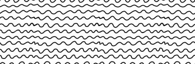 Küçük çizgiler, pürüzsüz desen. Dalgalı el çizgileri olan soyut siyah beyaz arkaplan. Minimalist organik doku, ambalaj, kumaş baskıları ve modern dekor için harika. Vektör illüstrasyonu