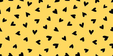 Kalpli, el çizimi, siyah ve sarı karalama desenleri. Neşeli, modern bir tasarım, Sevgililer Günü için mükemmel, tekstil, ambalaj, duvar kağıtları ve daha fazlası. Kalın renklerde vektör illüstrasyonu.