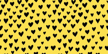 Kalpli, el çizimi, siyah ve sarı karalama desenleri. Neşeli, modern bir tasarım, Sevgililer Günü için mükemmel, tekstil, ambalaj, duvar kağıtları ve daha fazlası. Kalın renklerde vektör illüstrasyonu.