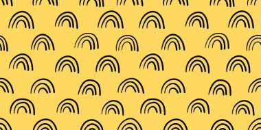 Küçük çizgiler, pürüzsüz desen. El çizimi gökkuşağı şekilli soyut siyah beyaz arka plan. Minimalist mizah, ambalaj, kumaş baskıları ve modern dekorasyon için harika. Vektör illüstrasyonu