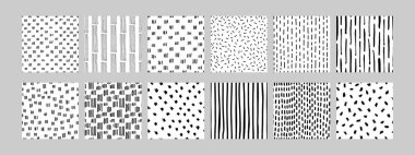 Kusursuz siyah beyaz çizgi desenleri koleksiyonu. Modern, minimalist tasarımlar için mükemmel, arka planlar, ambalaj, markalaşma, tekstil ve kırtasiye projeleri dahil. Vektör illüstrasyonu.