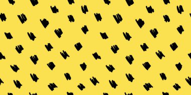 Sarı zemin üzerinde koyu siyah fırça darbeleri olan kusursuz soyut desen. Tekstil, markalaşma, duvar kâğıdı ve yaratıcı tasarım için modern el çizimi. Moda minimalist biçimi.