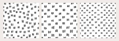 Soyut şablon ayarlandı. Siyah ve beyaz el, yağmur damlaları, noktalar ve çizgiler gibi eğlenceli tasarımlarla kusursuz desenler topladı. Ambalaj, kırtasiye, geçmiş ve tekstil projeleri için harika