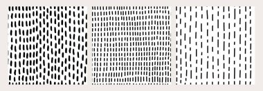 Soyut şablon ayarlandı. Siyah ve beyaz el, yağmur damlaları, noktalar ve çizgiler gibi eğlenceli tasarımlarla kusursuz desenler topladı. Ambalaj, kırtasiye, geçmiş ve tekstil projeleri için harika