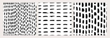 Soyut şablon ayarlandı. Siyah ve beyaz el, yağmur damlaları, noktalar ve çizgiler gibi eğlenceli tasarımlarla kusursuz desenler topladı. Ambalaj, kırtasiye, geçmiş ve tekstil projeleri için harika