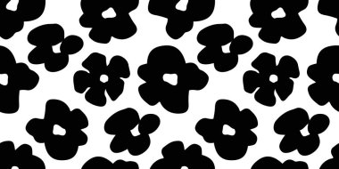 Soyut çiçek pürüzsüz arkaplan. Siyah-beyaz minimalist modern çiçek deseni. Tekstil tasarımı, duvar kağıdı, kapaklar, kartlar, davetiyeler ve posterler için ideal. Vektör illüstrasyonu