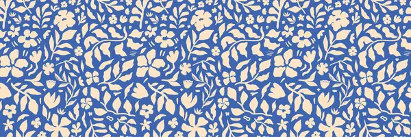Parlak mavi arka planda bej renkli el çizimi çiçek ve yaprak şekilleriyle kusursuz botanik desenler. Kumaş, duvar kağıdı, ambalaj kağıdı ve modern yüzey tasarım projeleri için mükemmel..