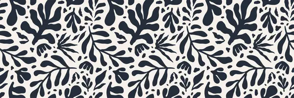Basit, soyut, çağdaş, pürüzsüz desen. El çizimi çiçek ve yaprak şekilleri siyah ve beyaz. Soyut organik şekil. Tekrarlanabilir çiçekli canlı modern boho baskıları. Vektör illüstrasyonu