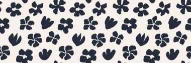 Kusursuz siyah ve beyaz desenli, soyut çiçek ve yapraklı. Tekstil, duvar kağıtları, ambalaj kağıtları, markalaşma için modern minimalist botanik tasarım. Modaya uygun tek renkli arkaplan.