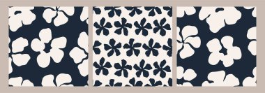 Donanma ve krem rengi, kusursuz, soyut çiçek desenleri. Kumaş, ambalaj kağıdı, duvar kağıdı, tekstil baskısı, arka plan ve yüzey dekorasyonu için modern botanik tasarım koleksiyonu.