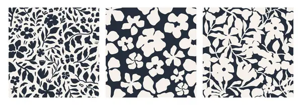 Soyut çiçek desensiz desen seti. Cesur, soyut çiçek tasarımı kusursuz bir biçimde. Moda baskılar, ev yapımı tekstil ve dijital tasarım için harika. Siyah ve beyaz vektör çizimi