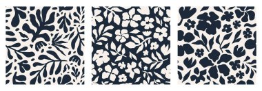 Siyah beyaz desenli soyut çiçek deseni. Modern, pürüzsüz bir formatta, soyut çiçek deseni. Yatak örtüsü, perde, duvar kağıdı ve kağıt tasarımı için kullan. Vektör illüstrasyonu