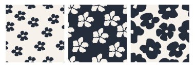 Modern bir soyut tarzda hazırlanmış zarif, dikişsiz çiçek desenli arka plan. Siyah ve beyaz dokular tekstil, ambalaj, kırtasiye, duvar kağıdı ve ev dekorasyonu için idealdir. Vektör illüstrasyonu