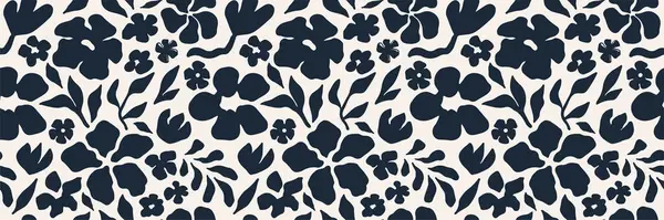 Kusursuz, siyah ve beyaz çiçek desenli, soyut el çizimleri, çiçekler ve yapraklar. Kumaş, duvar kağıdı, markalaşma, ambalaj, dijital tasarımlar için modern botanik arka plan. Moda monokrom biçimi