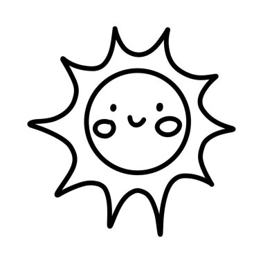 Sevimli çocuklar, el çizimi, siyah beyaz ikon karakterli yüzler. Çocuk tasarımı, bebek baskıları için komik, mutlu, gülümseyen, çizgi film karakteri, klişe sembolü çizmek. Vektör illüstrasyonu