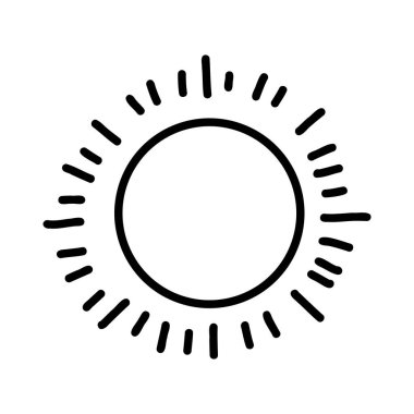 Beyaz arka planda düzensiz kalın ışınlarla çizilmiş el yapımı güneş ikonu. Basit boho stili tasarım öğesi dövmeler, çıkartmalar, duvar resimleri, logolar, grafik projeler için mükemmeldir. Vektör illüstrasyonu
